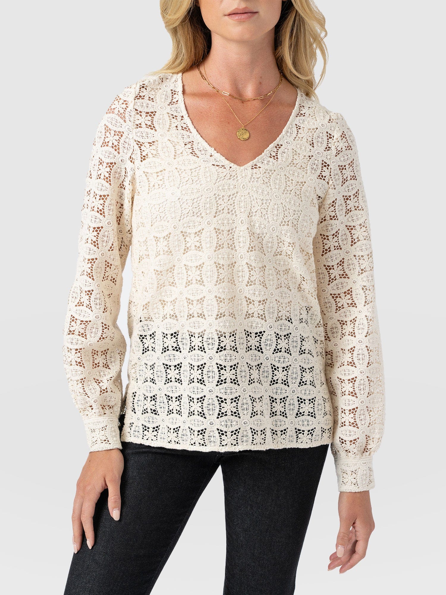 Ottilie V Neck Blouse - Cream Broderie - Women's Blouses | Saint + Sofia® EU